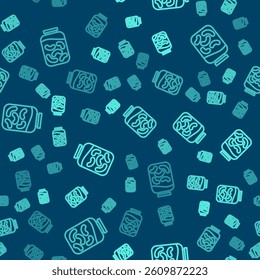 Green line Pickled cucumbers in a jar icon isolated seamless pattern on blue background.  Vector Illustration