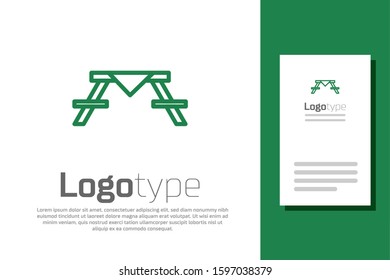 Green line Picnic table with benches on either side of the table icon isolated on white background. Logo design template element. Vector Illustration