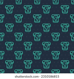 Green line Piece of bread with honey icon isolated seamless pattern on blue background. Toast with jam or honey.  Vector
