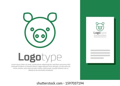 Green line Pig zodiac sign icon isolated on white background. Astrological horoscope collection. Logo design template element. Vector Illustration