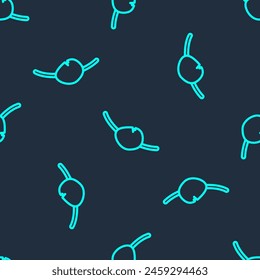 Green line Pirate eye patch icon isolated seamless pattern on blue background. Pirate accessory.  Vector