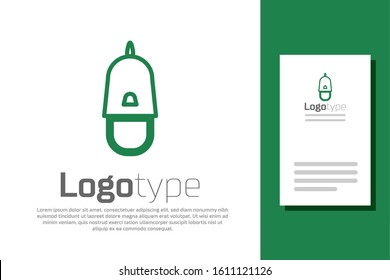 Green line Police cap with cockade icon isolated on white background. Police hat sign. Logo design template element. Vector Illustration