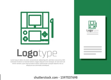 Green line Portable video game console icon isolated on white background. Gamepad sign. Gaming concept. Logo design template element. Vector Illustration