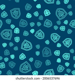 Green line Psychology icon isolated seamless pattern on blue background. Psi symbol. Mental health concept, psychoanalysis analysis and psychotherapy.  Vector