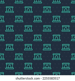 Green line Railway tunnel icon isolated seamless pattern on blue background. Railroad tunnel.  Vector