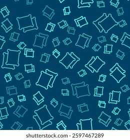 Green line Rectangular pillow icon isolated seamless pattern on blue background. Cushion sign.  Vector