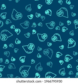 Green line Recycle clean aqua icon isolated seamless pattern on blue background. Drop of water with sign recycling.  Vector Illustration