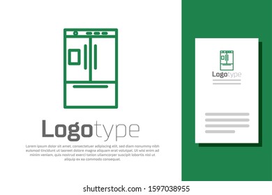 Green line Refrigerator icon isolated on white background. Fridge freezer refrigerator. Household tech and appliances. Logo design template element. Vector Illustration