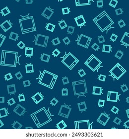 Green line Retro tv icon isolated seamless pattern on blue background. Television sign.  Vector Illustration