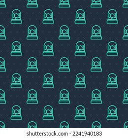 Green line Ringing alarm bell icon isolated seamless pattern on blue background. Fire alarm system. Service bell, handbell sign, notification symbol.  Vector