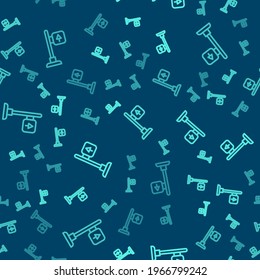 Green line Road traffic sign. Signpost icon isolated seamless pattern on blue background. Pointer symbol. Street information sign. Direction sign.  Vector