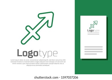 Green line Sagittarius zodiac sign icon isolated on white background. Astrological horoscope collection. Logo design template element. Vector Illustration