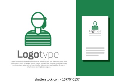 Green line Sailor captain icon isolated on white background. Logo design template element. Vector Illustration