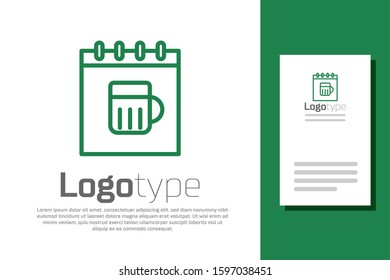 Green line Saint Patricks day with calendar icon isolated on white background. Four leaf clover symbol. Date 17 March. Logo design template element. Vector Illustration