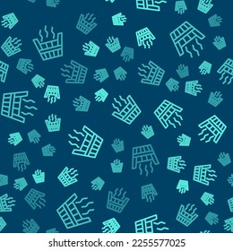 Green line Sauna bucket icon isolated seamless pattern on blue background.  Vector