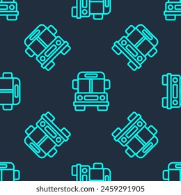 Green line School Bus icon isolated seamless pattern on blue background. Public transportation symbol.  Vector