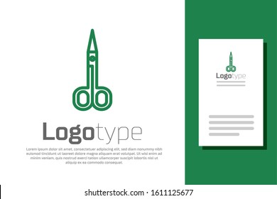 Green line Scissors icon isolated on white background. Cutting tool sign. Logo design template element. Vector Illustration