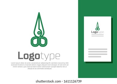 Green line Scissors icon isolated on white background. Cutting tool sign. Logo design template element. Vector Illustration