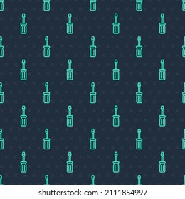 Green line Screwdriver icon isolated seamless pattern on blue background. Service tool symbol.  Vector