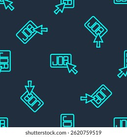 Green line Search job icon isolated seamless pattern on blue background. Recruitment or selection concept. Human resource and recruitment for business.  Vector