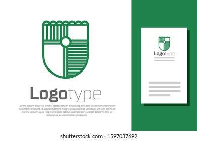 Green line Shield for game icon isolated on white background. Logo design template element. Vector Illustration