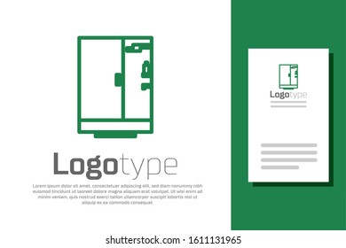 Green line Shower cabin icon isolated on white background. Logo design template element. Vector Illustration