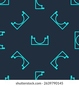 Green line Skate park icon isolated seamless pattern on blue background. Set of ramp, roller, stairs for a skatepark. Extreme sport.  Vector