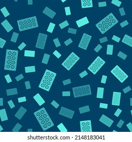 Green line Skateboard wheel icon isolated seamless pattern on blue background. Skate wheel.  Vector