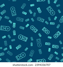 Green line Smart coffee machine system icon isolated seamless pattern on blue background. Internet of things concept with wireless connection.  Vector