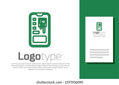Green line Smart control farming system mobile application icon isolated on white background. Logo design template element. Vector Illustration