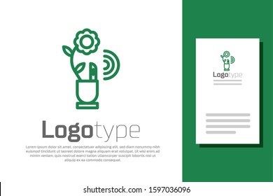Green line Smart farming technology - farm automation system in app icon isolated on white background. Logo design template element. Vector Illustration