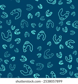 Green line Snake icon isolated seamless pattern on blue background.  Vector