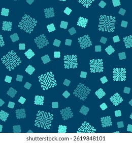 Green line Snowflake icon isolated seamless pattern on blue background. Merry Christmas and Happy New Year.  Vector