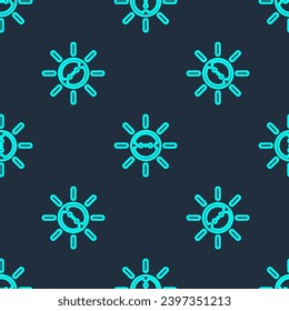 Green line Solar energy panel icon isolated seamless pattern on blue background. Sun with lightning symbol.  Vector