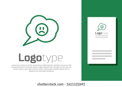 Green line Speech bubble with sad smile icon isolated on white background. Emoticon face. Logo design template element. Vector Illustration