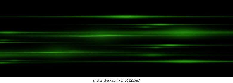 Green line of speed and light. Horizontal flash, glowing effect.	
