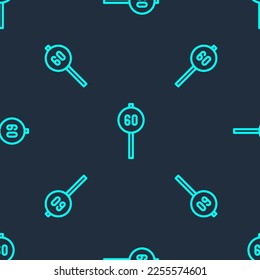 Green line Speed limit traffic sign 60 km icon isolated seamless pattern on blue background.  Vector