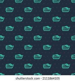 Green line Speedboat icon isolated seamless pattern on blue background.  Vector