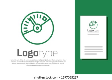 Green line Speedometer icon isolated on white background. Logo design template element. Vector Illustration