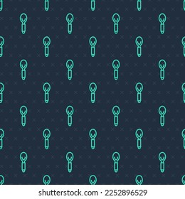 Green line Spoon icon isolated seamless pattern on blue background. Cooking utensil. Cutlery sign.  Vector