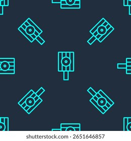 Green line Spray can nozzle cap icon isolated seamless pattern on blue background.  Vector