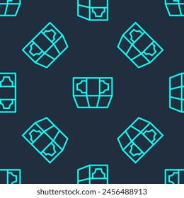 Green line Stacks paper money cash icon isolated seamless pattern on blue background. Money banknotes stacks. Bill currency.  Vector Illustration