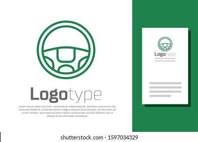 Green line Steering wheel icon isolated on white background. Car wheel icon. Logo design template element. Vector Illustration