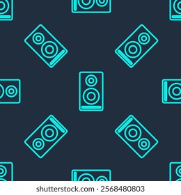 Green line Stereo speaker icon isolated seamless pattern on blue background. Sound system speakers. Music icon. Musical column speaker bass equipment.  Vector