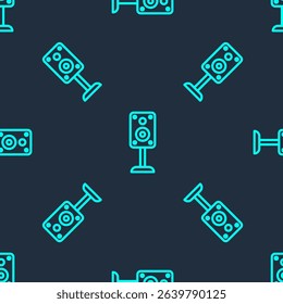 Green line Stereo speaker icon isolated seamless pattern on blue background. Sound system speakers. Music icon. Musical column speaker bass equipment.  Vector