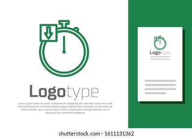 Green line Stopwatch icon isolated on white background. Time timer sign. Chronometer. Logo design template element. Vector Illustration