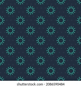 Green line Sun icon isolated seamless pattern on blue background.  Vector
