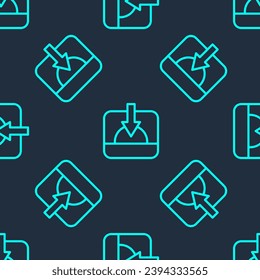 Icono de la línea verde Atardecer aislado patrón transparente en fondo azul.  Vector