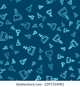 Green line Sword in the stone icon isolated seamless pattern on blue background. Excalibur the sword in the stone from the Arthurian legends.  Vector