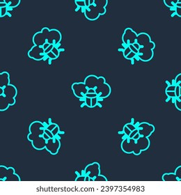 Error del sistema de línea verde en un icono de nube aislado de un patrón transparente en fondo azul. Concepto de diseño de computación en nube. Conexión de red digital.  Vector